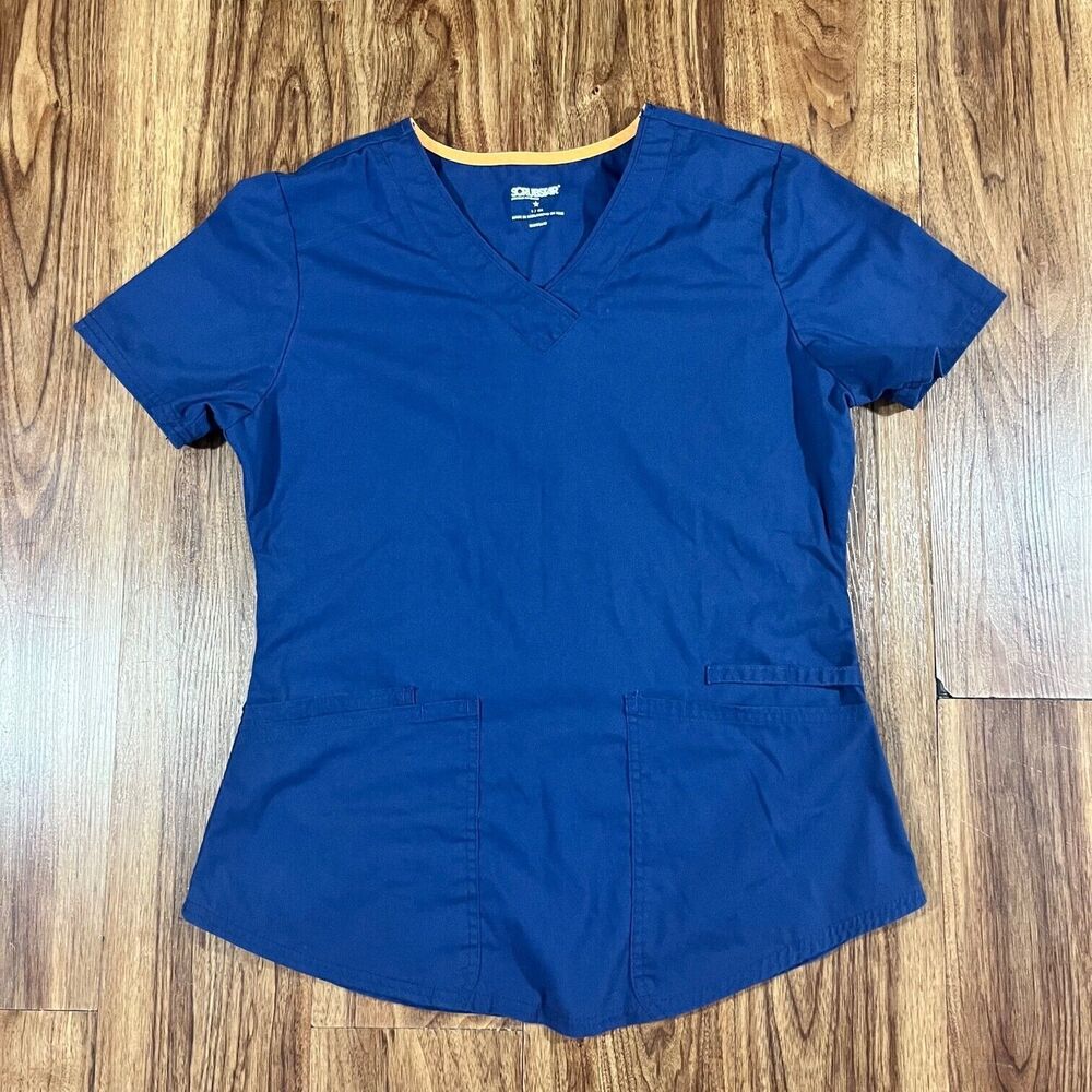 SCRUBSTAR Blue Women's V-Neck Scrub Top Stretch 3 Pocket Size Small